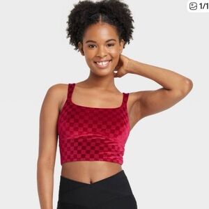 Colsie Velvet Checkered Brami Deep Red M